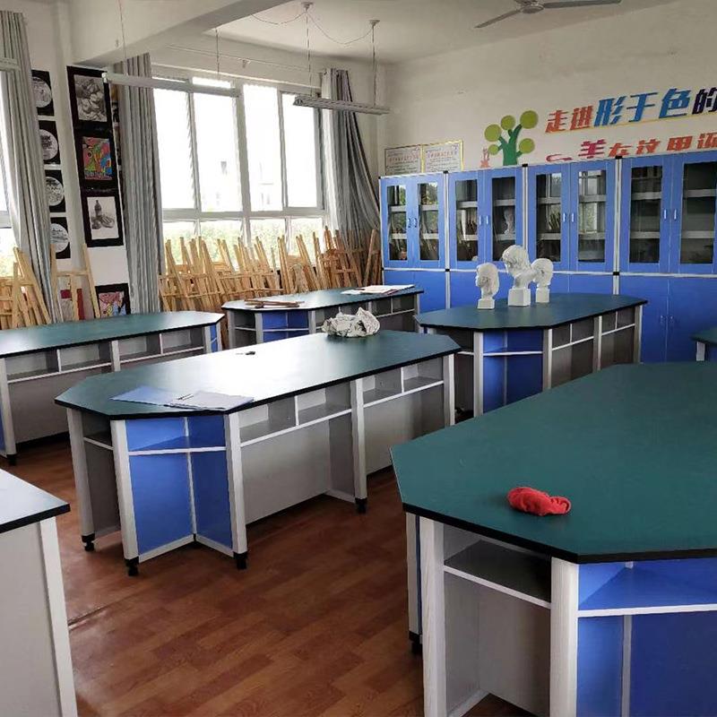 八角桌校功能台室八边形多人实异验操JS8739作理化板台面铝木学结