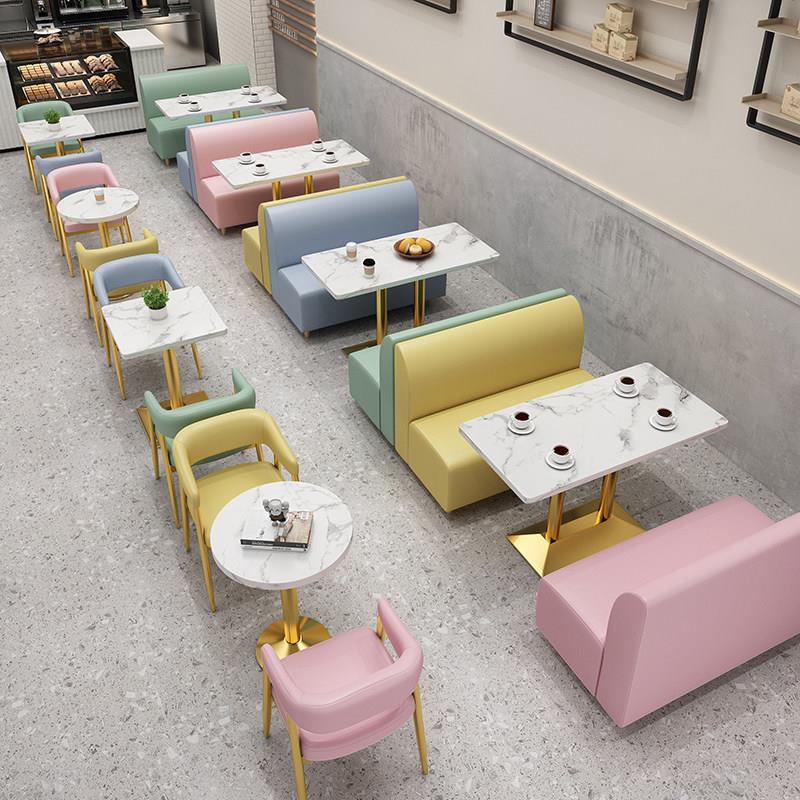 网红甜品奶茶店桌椅组合轻奢休闲 汉堡蛋糕店西餐厅咖啡馆卡座沙