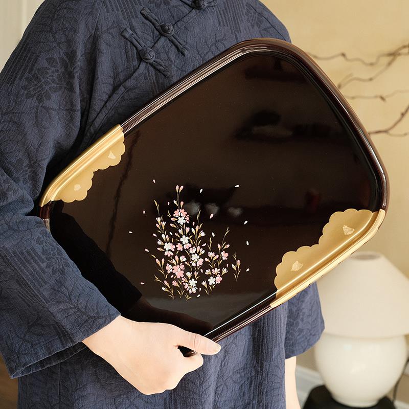 日本进口纪州漆器茶具托盘轻奢高档水果盘茶几客厅家用茶盘高级感