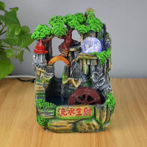 风水轮流水喷泉假山吉祥猫茶桌面客厅前台鱼缸办公室开业礼品摆件
