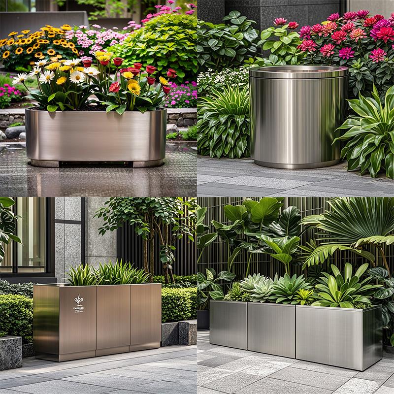 户外不锈钢花箱花盆花钵室外外摆隔离花槽移动种植树铁艺花坛定制