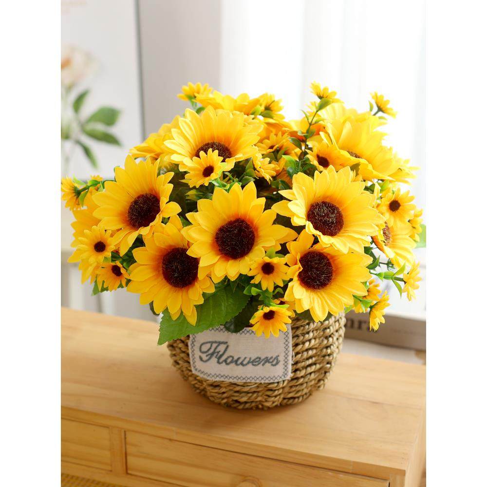 假花仿真花束摆设花艺装饰绢花摆件向日葵玫瑰花创意插花室内仿生