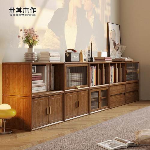 模块自由组合柜矮电视柜2025新款家用白蜡实木书柜多功能储物收纳