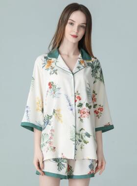 IIZZINI黄蔷薇 原创睡衣女夏季薄款冰丝国风外穿高级感家居服套装