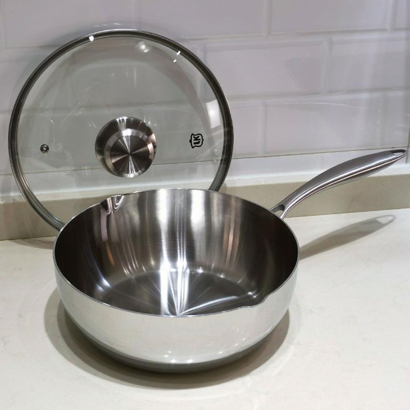 麦可厨304不锈钢雪平锅不粘锅无涂层小炒锅汤锅煎炒煮多用锅24cm