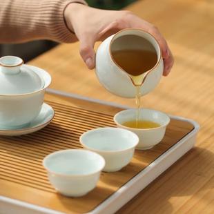 家用茶壶茶杯简约客厅办公室茶盘侧把壶 影青功夫茶具套装