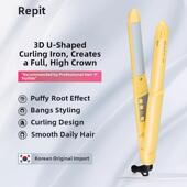 Ruibi Repit弯曲直板夹韩国卷发和拉直两用男子卷发夹板毛绒头骨