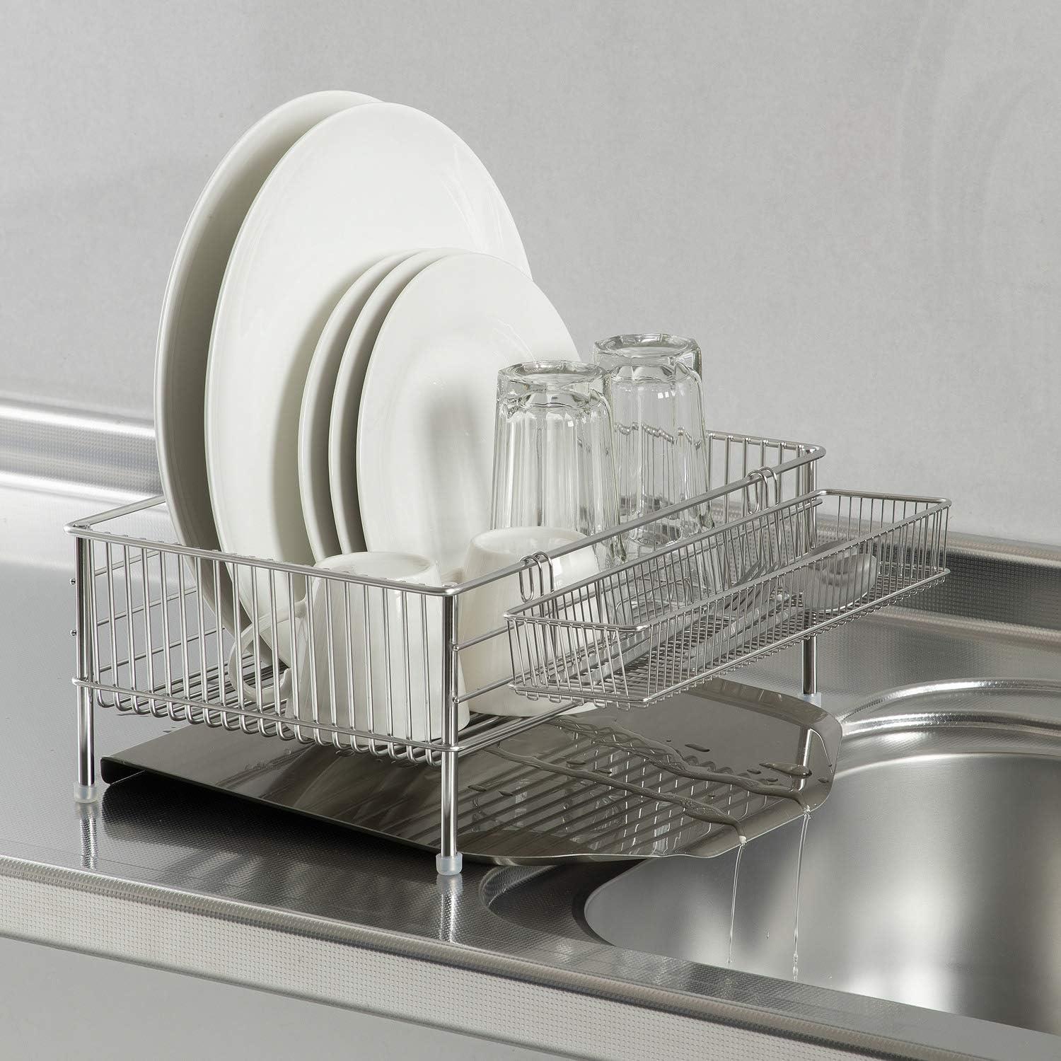 SUS304沥水架基本料理用具 不锈钢 小5件套 竖放型纳米压纹接水盘