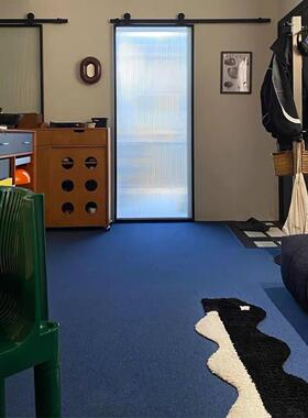 ins蓝色地毯客厅高级感出租屋卧室满铺隔音地垫摄影棚拍照背景毯