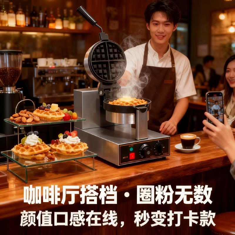 商用华夫饼机烤饼机咖啡厅下午茶加热旋转烤松饼机高效不粘锅设备