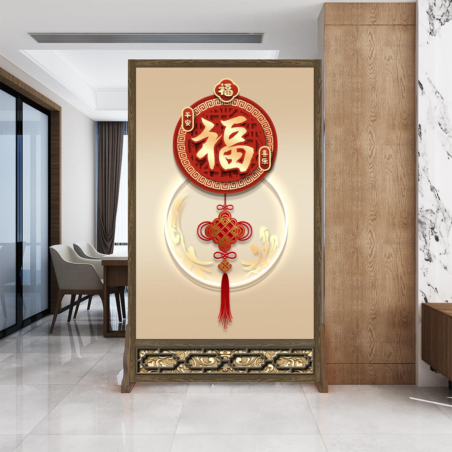 新中式屏风隔断入户布艺遮挡客厅木质屏风玄关装饰可移动座屏定制