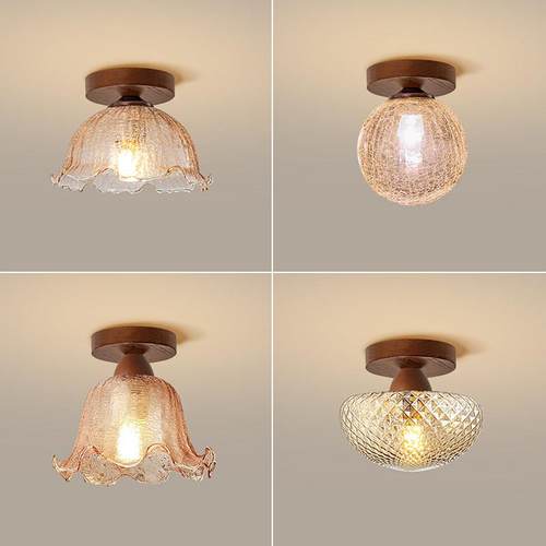 新中式复古胡桃走廊过道实木小吸顶灯中古风楼梯阳台玄关衣帽间灯