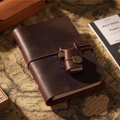 日记本疯马皮头层牛皮笔记本本子活页可拆卸复古真皮A6A7A5手账本