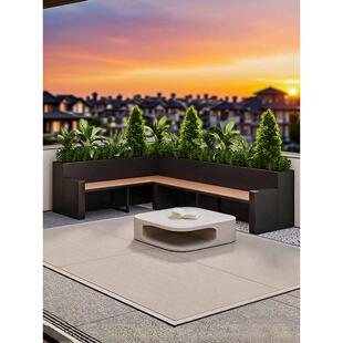 户外不锈钢花箱坐凳组合庭院别墅铁艺卡座花槽定制露台隔断种植箱