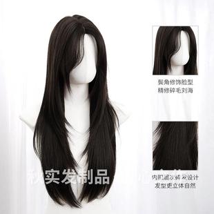 秋实假发女长发日常网红夏季新款直发自然修脸全头套式工厂现货