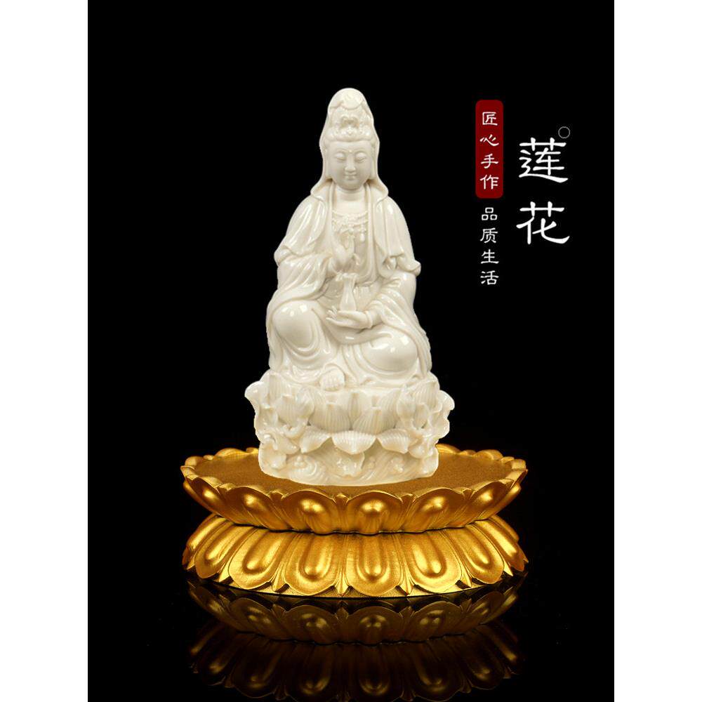 观音菩萨莲花台底座佛像须弥座 实木金色圆形底托架佛龛摆件