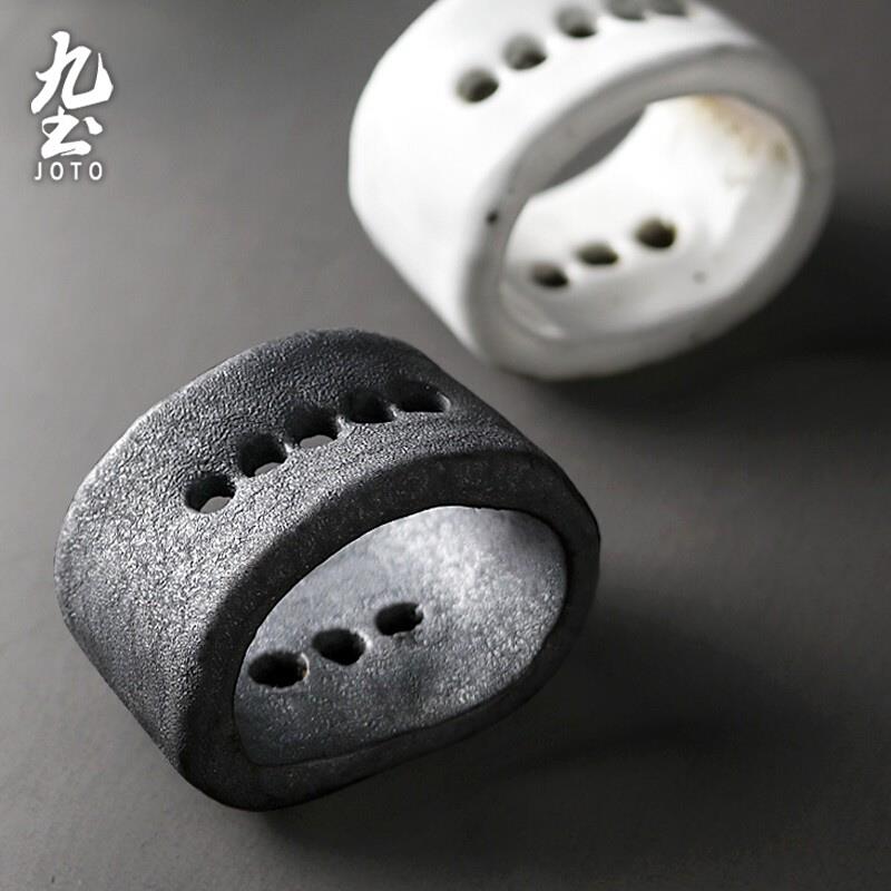 日式手工陶瓷插花器剑山简约禅意粗陶台式固定底座花道工具小配件