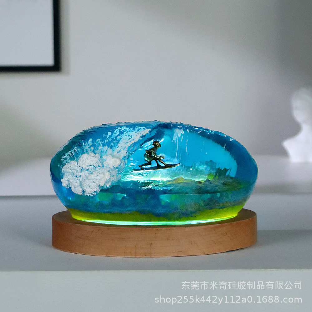 海洋树脂夜灯摆件珊瑚丛微景观冲浪创意工艺品外贸加工源头工厂