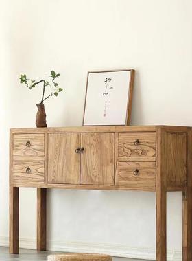 新中BEO式老榆木靠餐边柜家客厅落高地脚桌居墙储物收纳柜实木玄