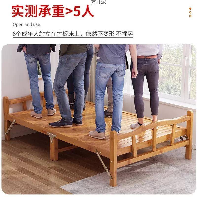 竹床折床双人单人简易实床午OQ休午睡叠家木用实凉床结耐用竹子小