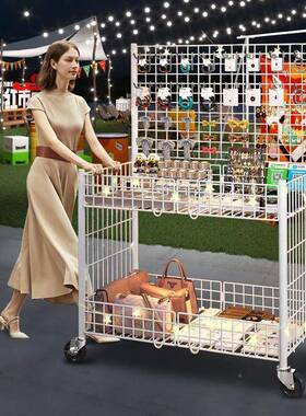 夜市地摊网格促销车动摆摊创业货小推车超市架饰品折移叠91566展