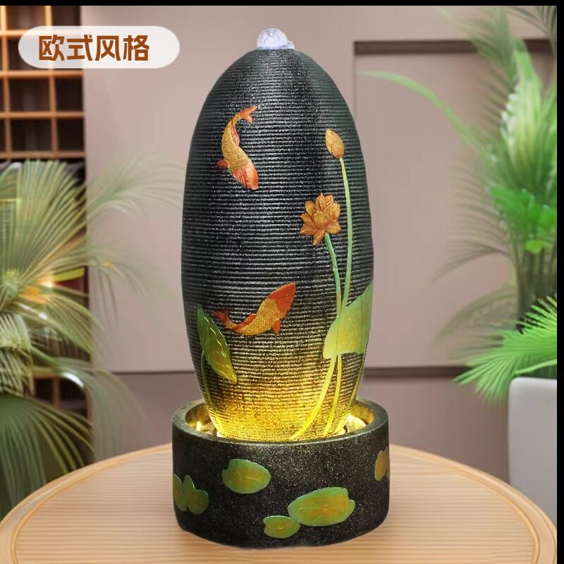 跨境风水轮招财蛋欧式流水摆件喷泉水景客厅装饰摆设办公室福蛋