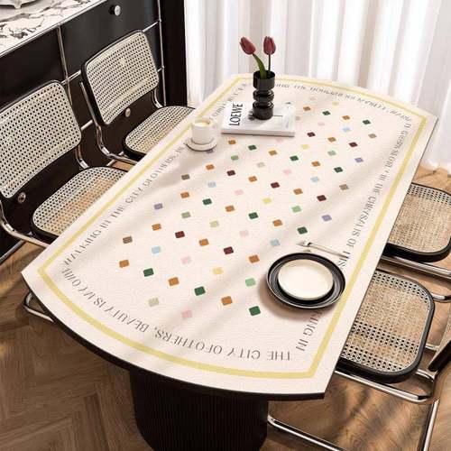 轻奢感椭圆形RXW桌垫折长新款防水防油叠免洗皮革餐桌布VCP台布