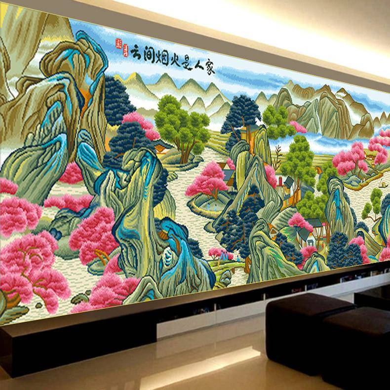 云间烟火是人家十字绣2025新款线绣客厅高端大气风景名画手工刺绣