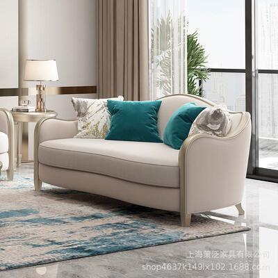 美式奢香槟金布艺轻沙现简约实木单双合71419三沙发组别墅客厅家