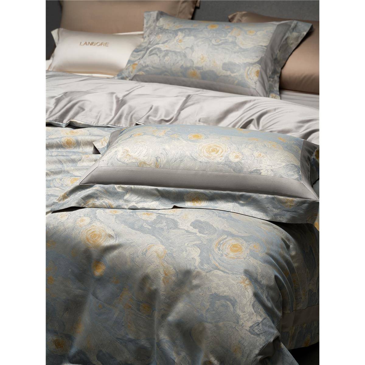 意利轻纯奢棉100s色织大大MUJ提件花四套全棉被套高端样板房床上