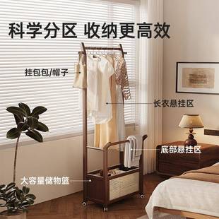 实木架落地衣帽脏架卧可移动家室用房间衣篓挂衣架多衣USA功能挂