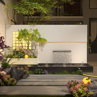 外庭不锈钢流景墙66成品鱼水池金属院花箱组合花户园造景摆件