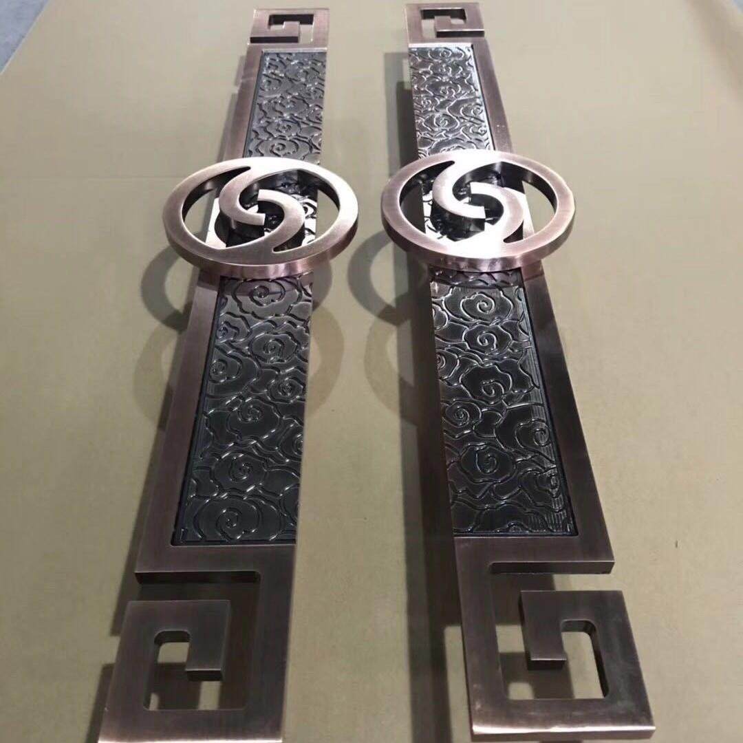 中手式祥云无品牌/手玻门把璃手拉仿古铜黑色拉豪华酒店木门推拉