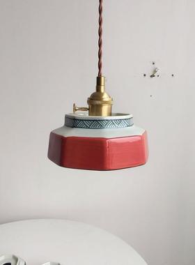 式陶瓷LED吊卧室飘窗餐厅复古陶瓷美灯770阳台复古式过道中古日吊