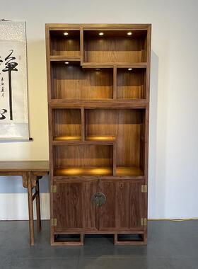 新桃中式实博古木黑胡木书柜多功架能家用展架老榆木展示hzh20241