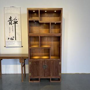 新桃中式实博古木黑胡木书柜多功架能家用展架老榆木展示hzh20241