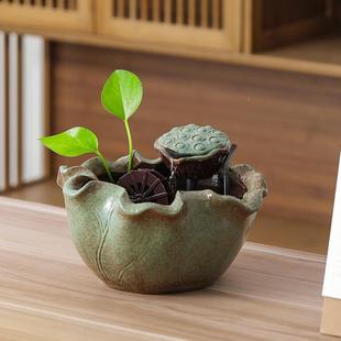 新式招环财流中水摆件循水陶瓷XZM创意桌客厅装饰办公室面鱼缸摆