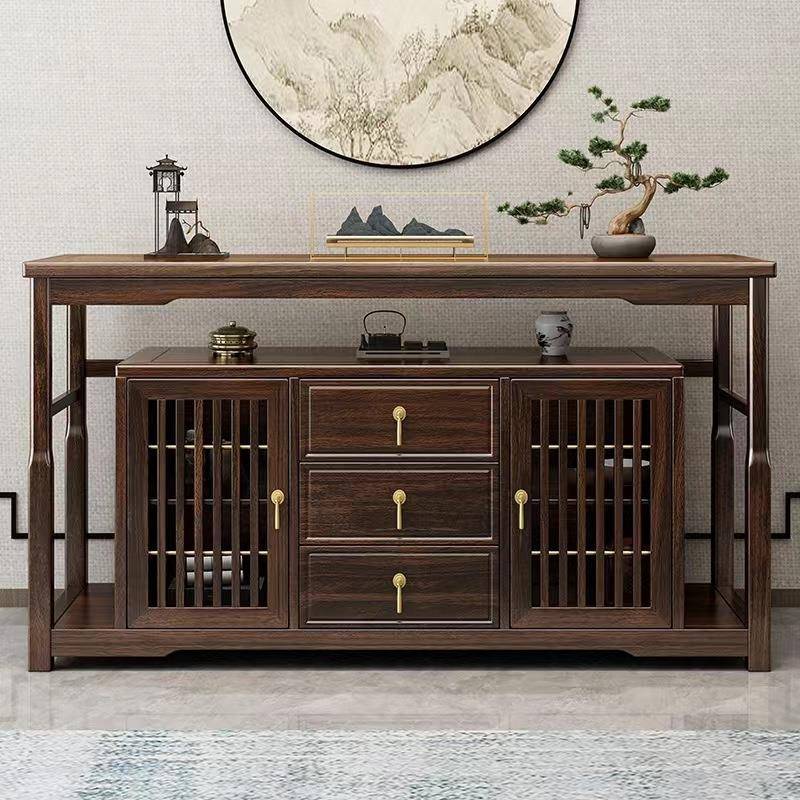 T-wj-148中现式代简约餐边新柜厅乌金木玄关客实木隔断靠墙碗柜储