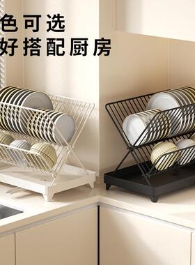 厨房碟架台面折叠碗盘架置功物带架接碗水盘多能收VHY纳架沥水架