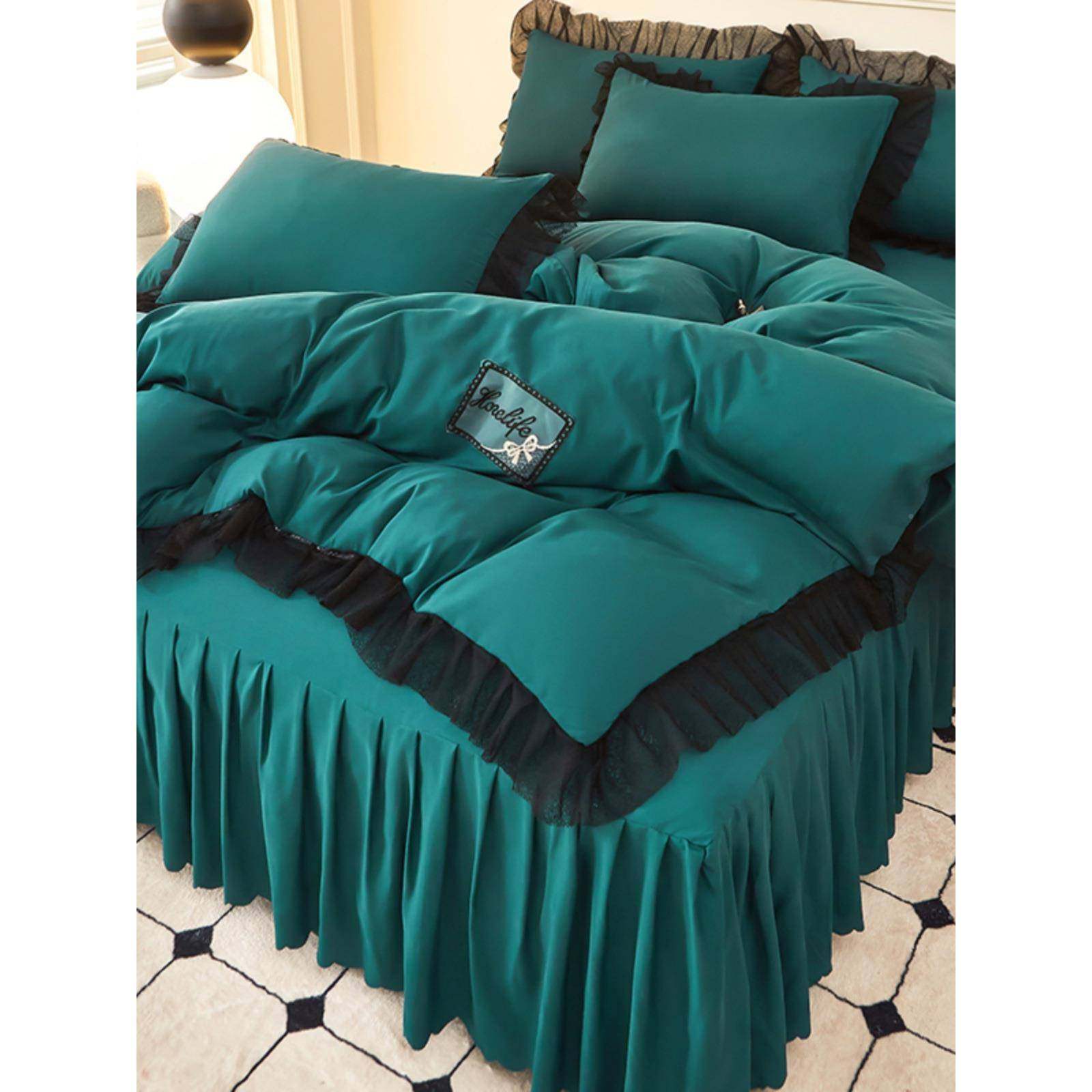 欧轻奢刺绣公主风四件式套全棉棉蕾床丝花边无品牌/床纯上纯色被