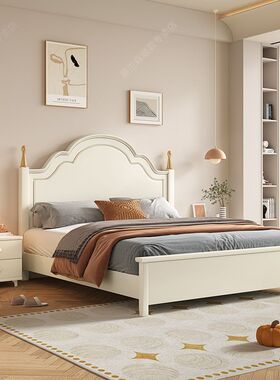 奶油美式木床简约现代1.51.8双人床主卧家用白色储物公主