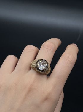 青岛中古Vintage古董复刻纯铜可调节开口电镀真金时尚气质戒指