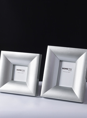 银色亮光方形相框相架画框摆件现代北欧木质家居样板房软装饰品