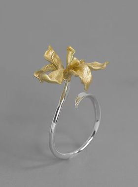 鸢尾花优雅气质立体玉兰花朵戒指可调节中国风轻奢小众设计文艺