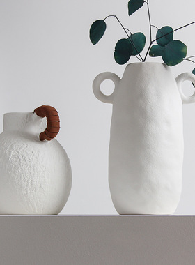 乐梦 手工白色陶瓷花瓶干花民宿装饰家居摆件简约插花水培花器