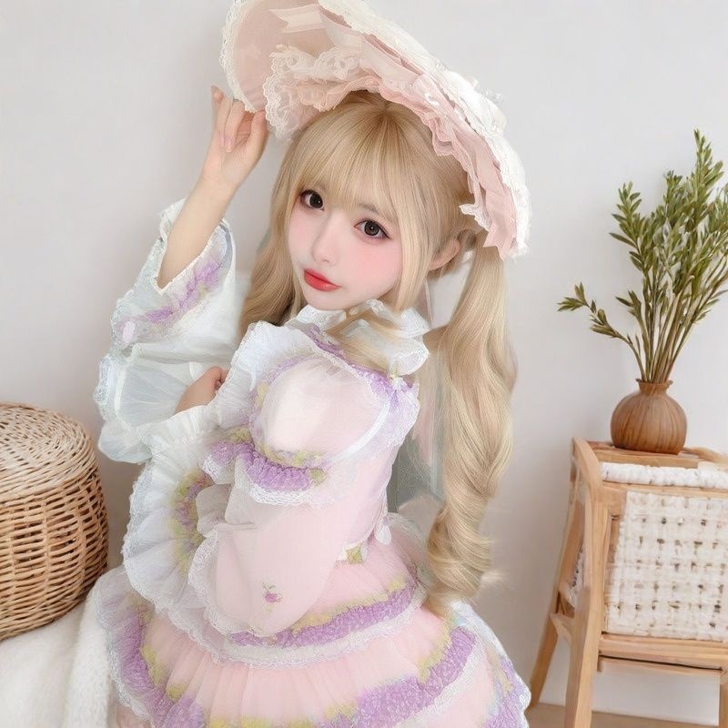 2025新款甜美气质白金色全头仿真发女长卷马尾假发自然空气刘海