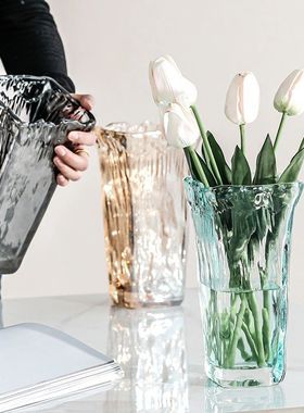 西班牙创意玻璃花瓶欧式酒店客厅餐桌插花家居摆件现代简约花瓶
