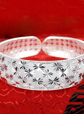 中古风宽面满天星开口手镯女款万福推拉送女友送妈妈礼物跨境批发