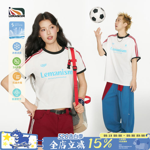 lemanism潮牌美式撞色条纹短袖T恤男款2026夏季新款情侣款体恤女