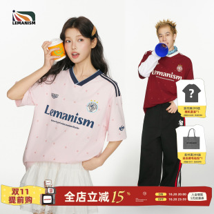 lemanism美式潮流满印星星短袖T恤男款2026夏季新款V领球衣球服女